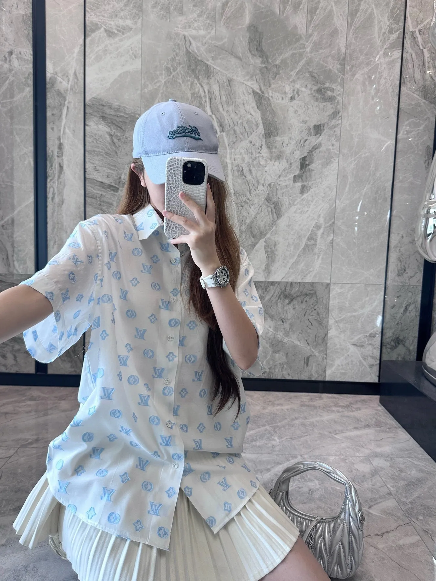 Louis Vuitton/Louis Vuitton 25ss jacquard all-over printed presbyopia short-sleeved shirt
